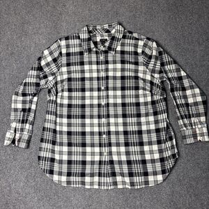 Talbots Womens Black White Cotton Plaid Button Up Long Sleeve Shirt Blouse 1X